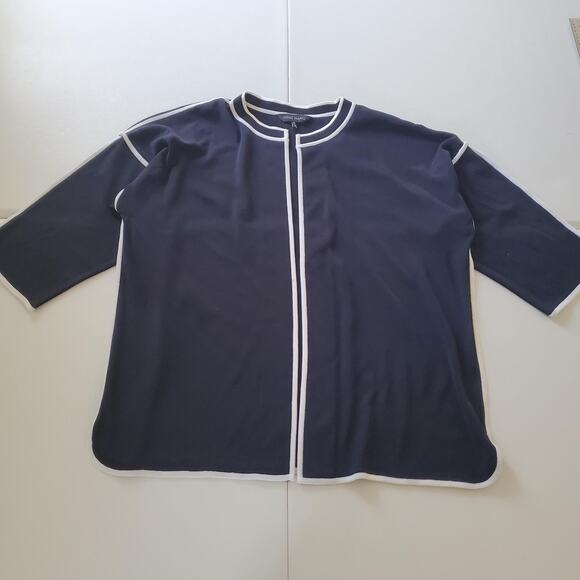 Ming Wang Cardigan Womens XL Navy White Trim Open Front 3/4 Sleeve Reimagined - Picture 1 of 8
